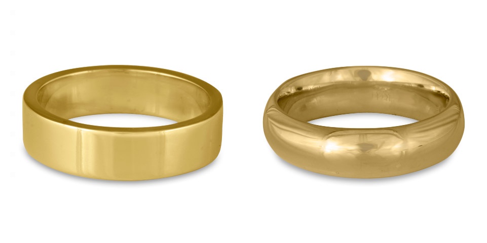 These flat topped and domed men's comfort fit wedding bands are both 6mm wide.